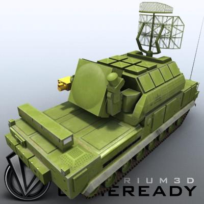 3D Model of Game-ready model of modern Russian/Chinese SAM TOR-M1 (SA-15 Gauntlet) with two RGB textures (2048x2048 and 1024x512) and one RGBA (512x512) texture for radar. - 3D Render 4